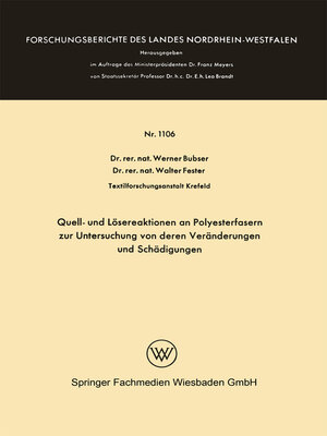 cover image of Quell- und Lösereaktionen an Polyesterfasern zur Untersuchung von deren Veränderungen und Schädigungen